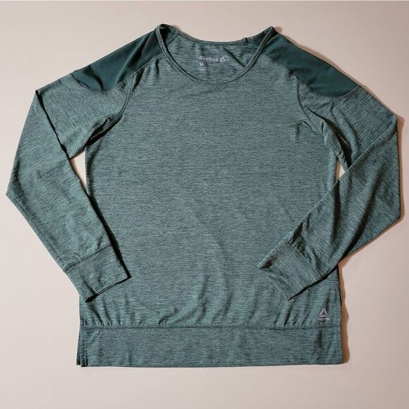 Reebok Women's 24/7 Green Mesh Shoulder Long Sleeve Jersey Top - Picture 1 of 11